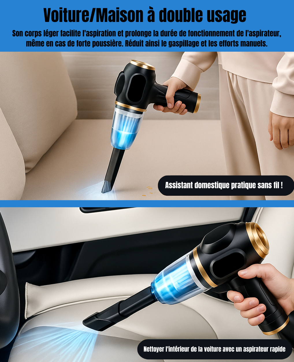 Aspirateur sans fil pour voiture & maison 6 en 1.